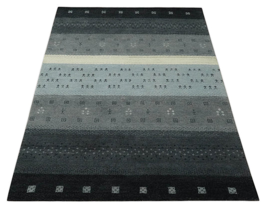 Hand Knotted modern Black, Charcoal, silver Lori Gabbeh Traditional Antique Southwestern rug, 6X8
