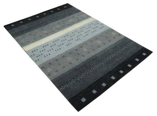 Hand Knotted modern Black, Charcoal, silver Lori Gabbeh Traditional Antique Southwestern rug, 6X8