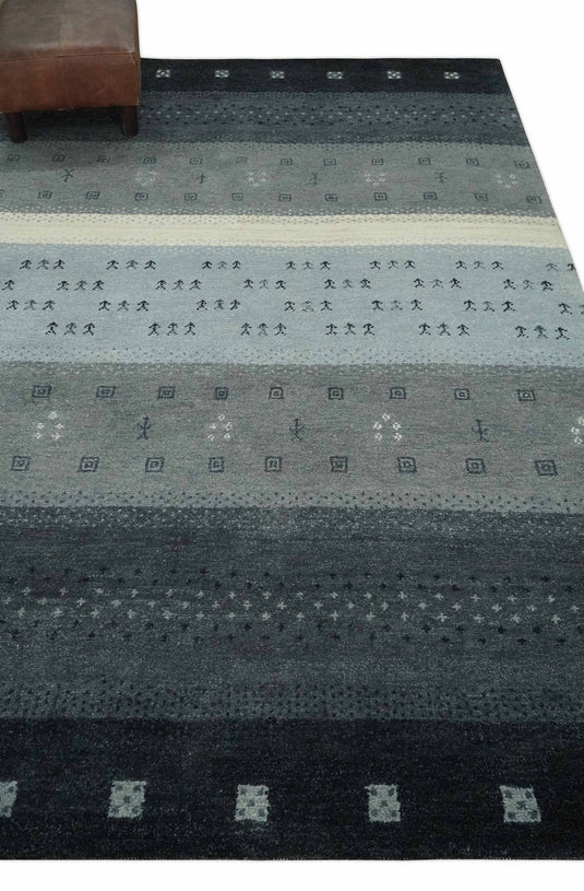 Hand Knotted modern Black, Charcoal, silver Lori Gabbeh Traditional Antique Southwestern rug, 6X8