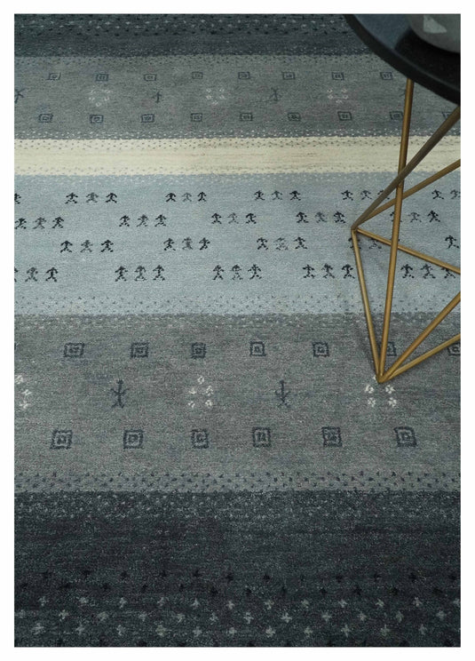 Hand Knotted modern Black, Charcoal, silver Lori Gabbeh Traditional Antique Southwestern rug, 6X8