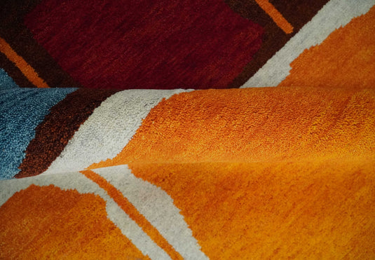 Hand Knotted modern Mustard, gold, brown, blue Lori Gabbeh Traditional Antique Southwestern rug, 6X8