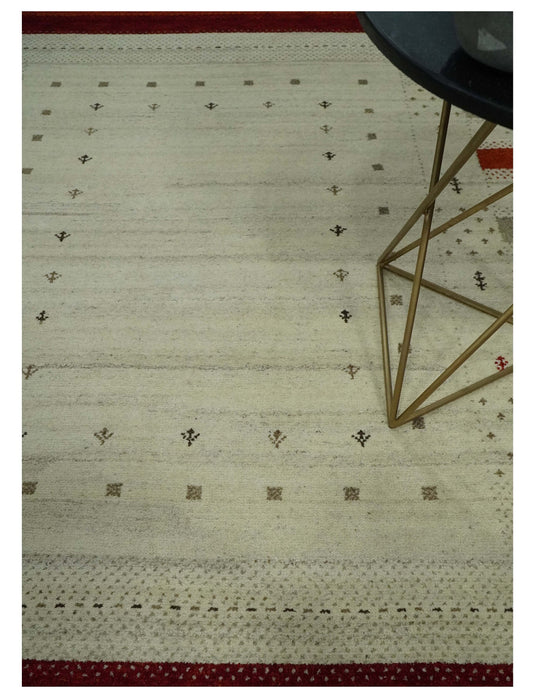 Hand Knotted Ivory with rust stripes border Gabbeh Traditional Antique Southwestern rug, 6X8