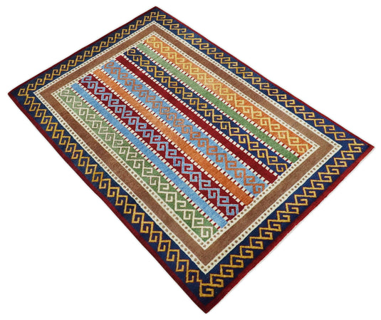 Hand Woven Multicolored stripe Wool southwestern Gabbeh area rug