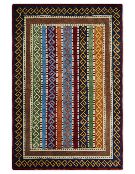 Hand Woven Multicolored stripe Wool southwestern Gabbeh area rug