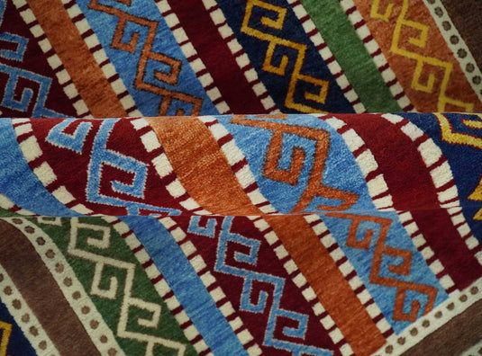 Hand Woven Multicolored stripe Wool southwestern Gabbeh area rug