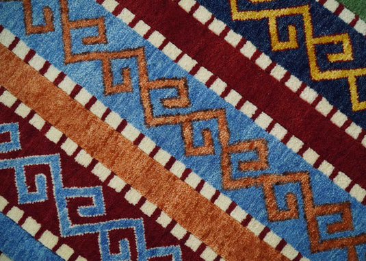 Hand Woven Multicolored stripe Wool southwestern Gabbeh area rug