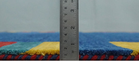 Hand Woven Blue, Rust with multicolored Stripes Wool southwestern Lori area rug, 6x8 |KNT19