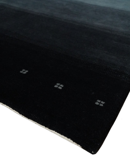 Hand Woven Ombre Black, Charcoal and Grey Striped southwestern Lori Gabbeh area rug, 5x7