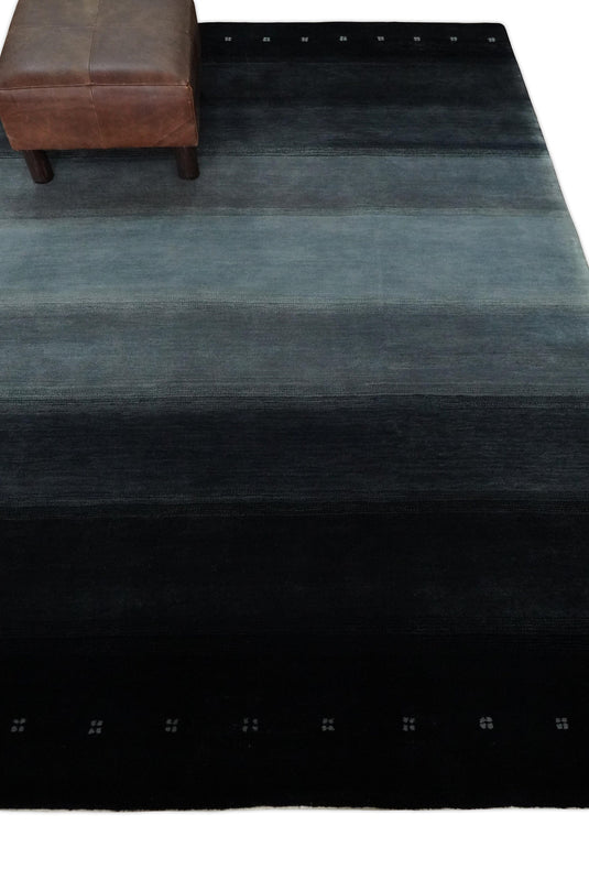 Hand Woven Ombre Black, Charcoal and Grey Striped southwestern Lori Gabbeh area rug, 5x7