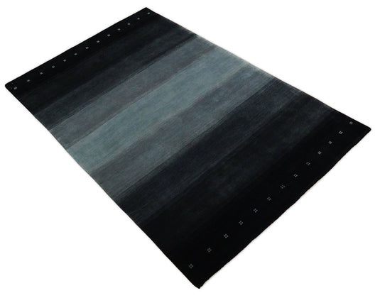 Hand Woven Ombre Black, Charcoal and Grey Striped southwestern Lori Gabbeh area rug, 5x7