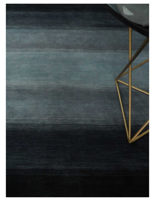 Hand Woven Ombre Black, Charcoal and Grey Striped southwestern Lori Gabbeh area rug, 5x7