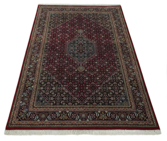 Hand knotted Antique Maroon, Black and Blue Traditional Medallion Wool area rug, 5x7