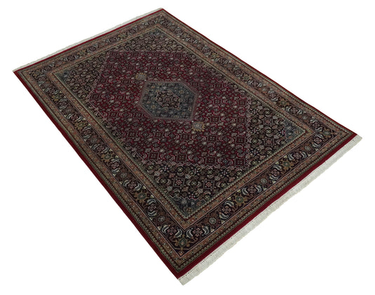 Hand knotted Antique Maroon, Black and Blue Traditional Medallion Wool area rug, 5x7