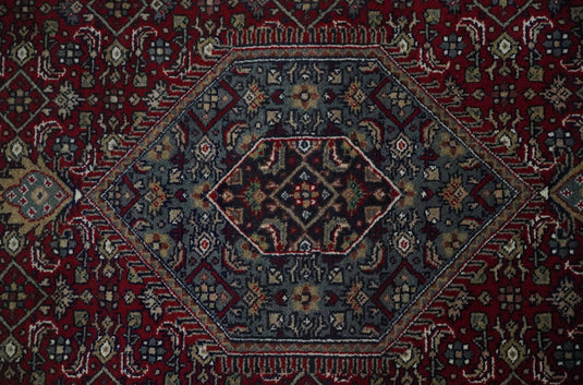 Hand knotted Antique Maroon, Black and Blue Traditional Medallion Wool area rug, 5x7