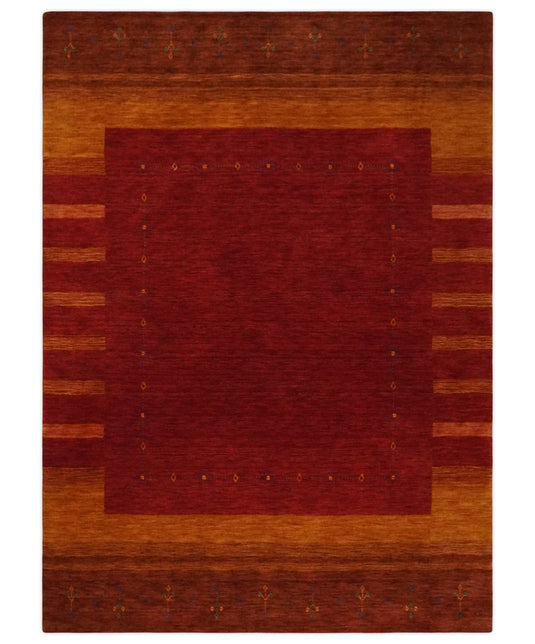 Hand Woven Red, Gold and Brown Wool southwestern Lori area rug, 6x8
