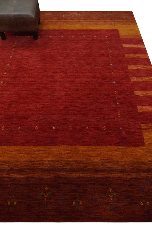 Hand Woven Red, Gold and Brown Wool southwestern Lori area rug, 6x8