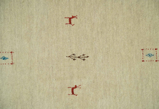 Hand Woven Beige, Ivory and Rust striped Wool southwestern Lori area rug, 6x8 |KNT30