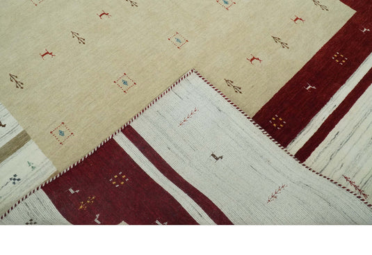 Hand Woven Beige, Ivory and Rust striped Wool southwestern Lori area rug, 6x8 |KNT30