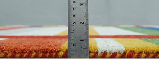 Hand Woven Vibrant Multicolored Striped Wool southwestern Lori area rug, 6x8 |KNT33