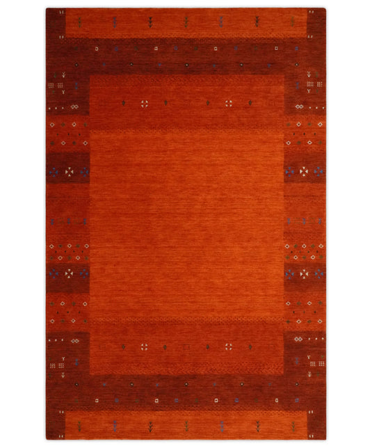 Hand Woven Red and Rust Wool southwestern Lori area rug, 5x8 |KNT34