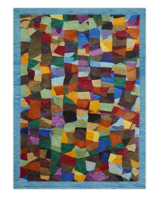 Hand Woven Multicolored abstract design Wool southwestern area rug, 5x7  |KNT35