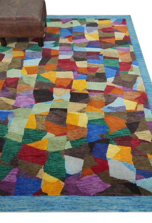 Hand Woven Multicolored abstract design Wool southwestern area rug, 5x7  |KNT35