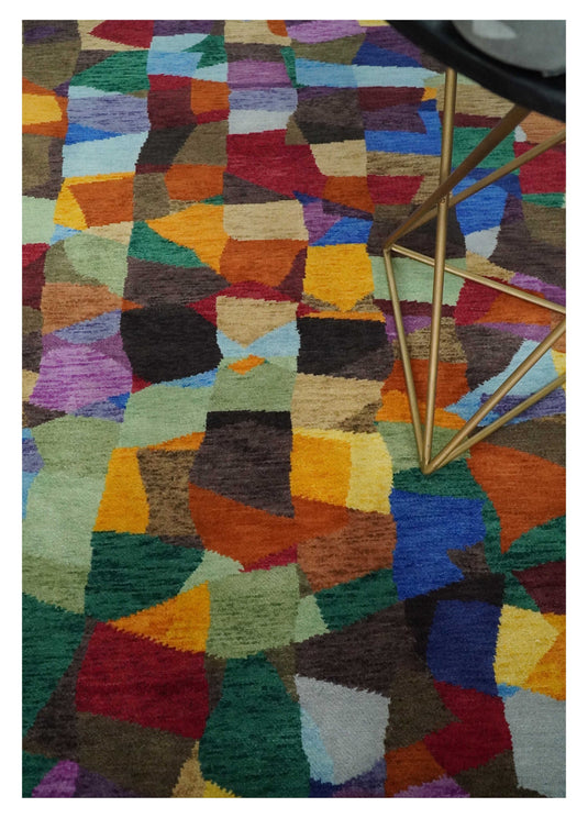 Hand Woven Multicolored abstract design Wool southwestern area rug, 5x7  |KNT35