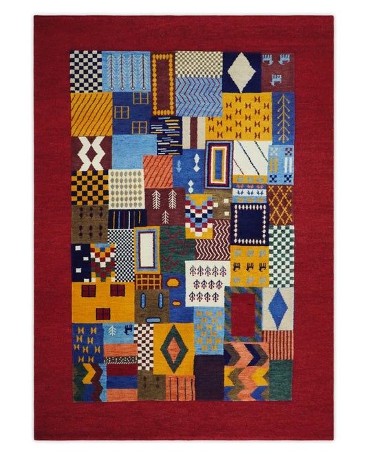Hand Woven Multicolor Shapes Abstract Wool Southwestern Lori Gabbeh Rug| KNT36
