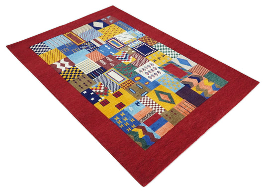 Hand Woven Multicolor Shapes Abstract Wool Southwestern Lori Gabbeh Rug| KNT36