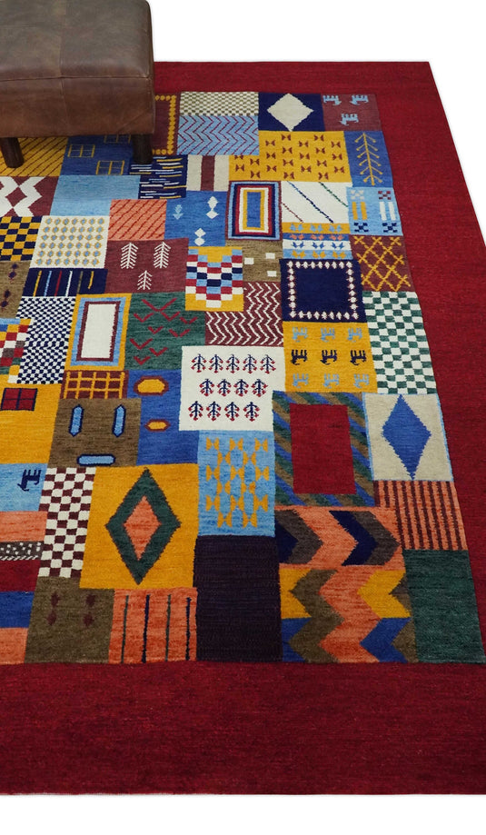 Hand Woven Multicolor Shapes Abstract Wool Southwestern Lori Gabbeh Rug| KNT36