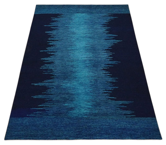 Hand Woven Ombre Blue Abstract Wool Southwestern Lori Gabbeh Rug, 5x7 | KNT37
