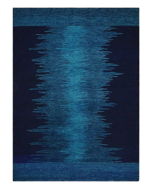 Hand Woven Ombre Blue Abstract Wool Southwestern Lori Gabbeh Rug, 5x7 | KNT37