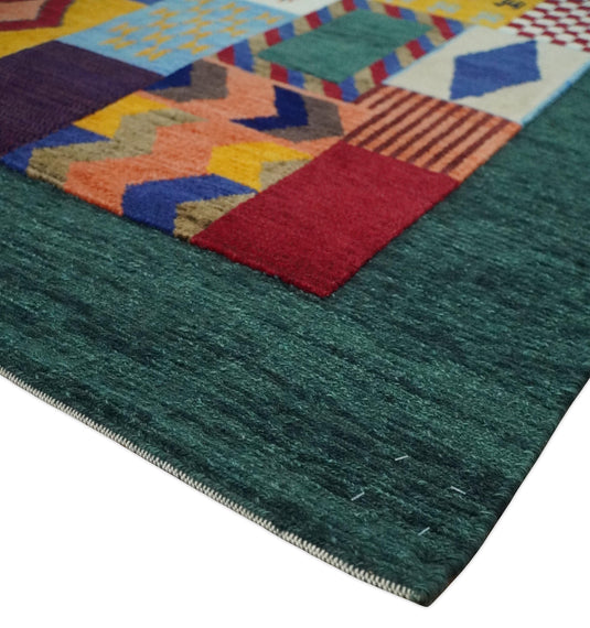 Hand Woven Multicolor Shapes Abstract Soumak loop and Cut Rug,5x7 | KNT41
