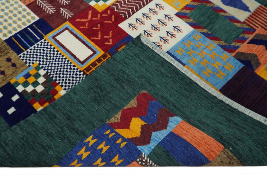 Hand Woven Multicolor Shapes Abstract Soumak loop and Cut Rug,5x7 | KNT41