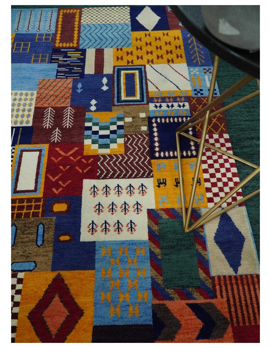 Hand Woven Multicolor Shapes Abstract Soumak loop and Cut Rug,5x7 | KNT41