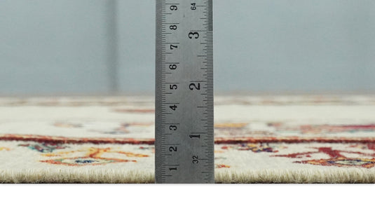 Hand Woven Ivory and Beige Indian wedding design Soumak Handspun Wool area rug, 5x7 |KNT42