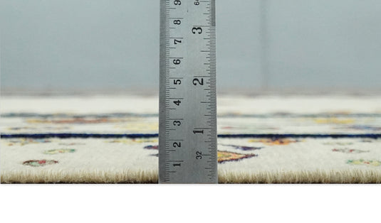 Hand Woven Ivory and Beige Tribal art Soumak Handspun Wool area rug, 5x7 |KNT43