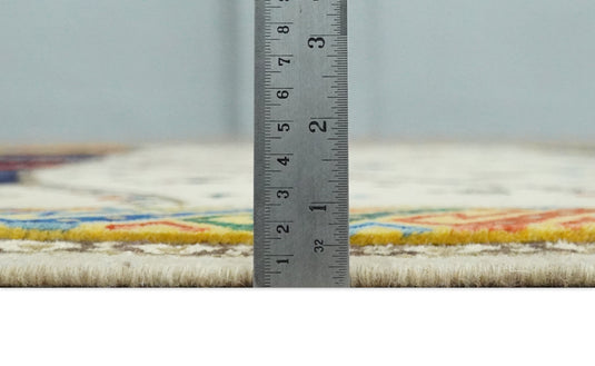 Hand Woven Beige and Blue Tribal art Soumak Handspun Wool area rug, 5x7 |KNT44