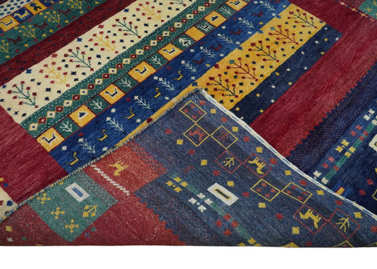 Hand knotted Red and Blue multicolored tree design Wool area rug, 5x7 |KNT45