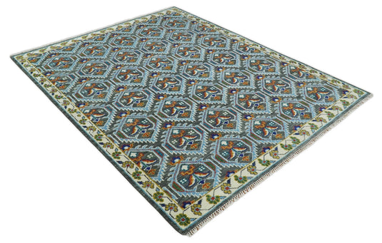 Antique Wool Charcoal, Blue and Ivory Hand Knotted 6x9, 8x10, 9x12 and 10x14 Vintage Persian Rug, Bedroom, Living Room Rug - CP948