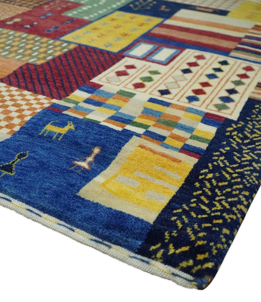 Handknotted Multicolored Shapes Modern Wool area rug, 5x7 |KNT47