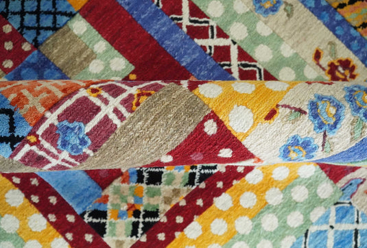 Handknotted Soumak Multicolored Artistic Modern Wool area rug, 5x7 |KNT52