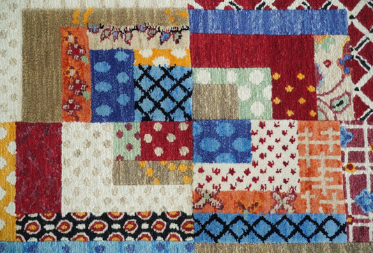 Handknotted Soumak Multicolored Artistic Modern Wool area rug, 5x7 |KNT52