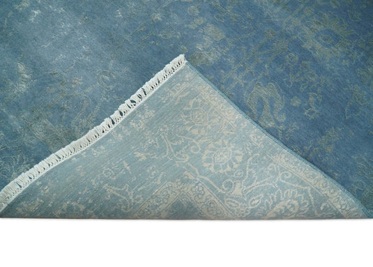 Hand Knotted Blue and Silver Traditional design Antique wool and Silk area rug, 6x9 | AGR169