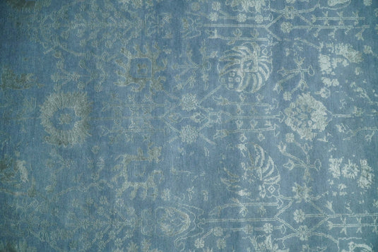 Hand Knotted Blue and Silver Traditional design Antique wool and Silk area rug, 6x9 | AGR169