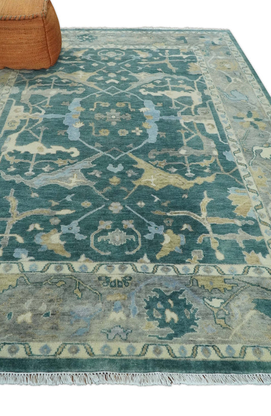 Teal and Gray, Vintage Hand Knotted, Antique Turkish Oushak 5x8, 6x9, 8x10, 9x12, 10x14, 12x15 Wool Rug, Living Room | CP1019