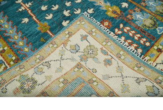 Teal and Ivory, Tree of Life Vintage Hand Knotted, Antique Turkish 5x8, 6x9, 8x10, 9x12, 10x14, 12x15 Wool Rug, Living Room | CP697