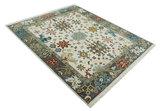 Hand Knotted Antique Ivory and Grey floral traditional wool area rug | CP978810