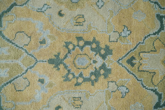 Hand Knotted Beige and Blue Traditional Antique Oushak wool area rug| CP1085912