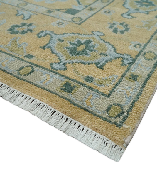Hand Knotted Beige and Blue Traditional Antique Oushak wool area rug| CP1085912